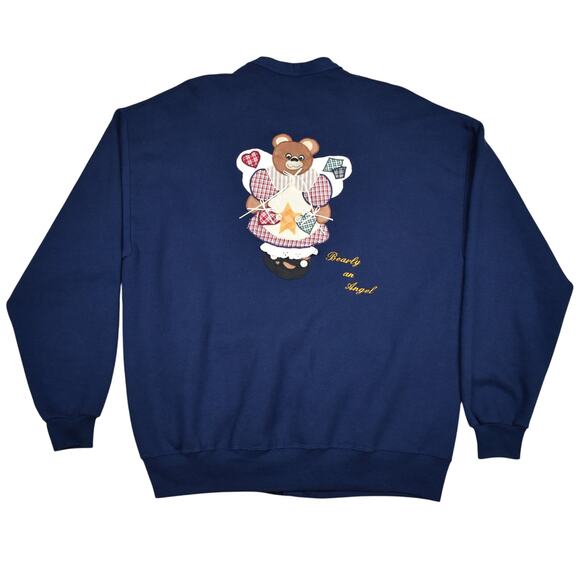 Vintage Angel Bear Navy Blue button up cardigan sweatshirt fits up to sz xlarge - Picture 7 of 8